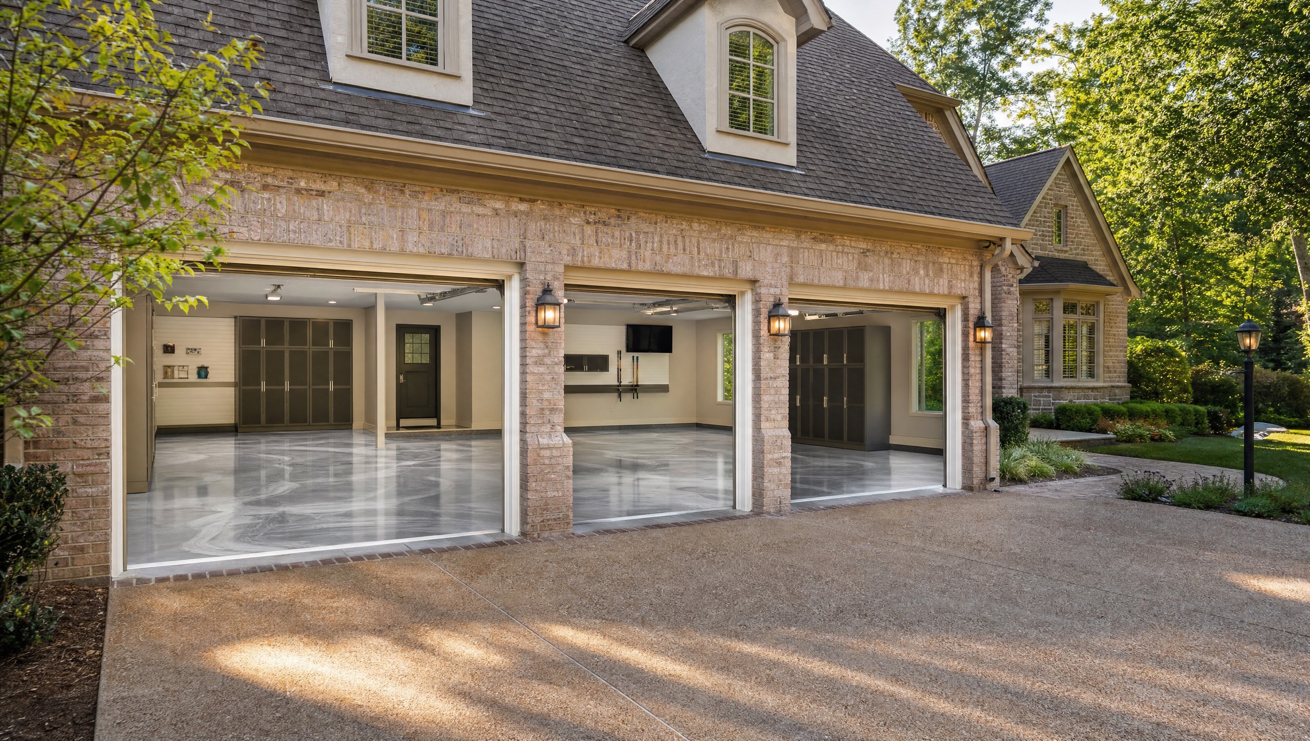 Luxury Brentwood Tennessee home with 3-car garage showing pearl metallic epoxy floor