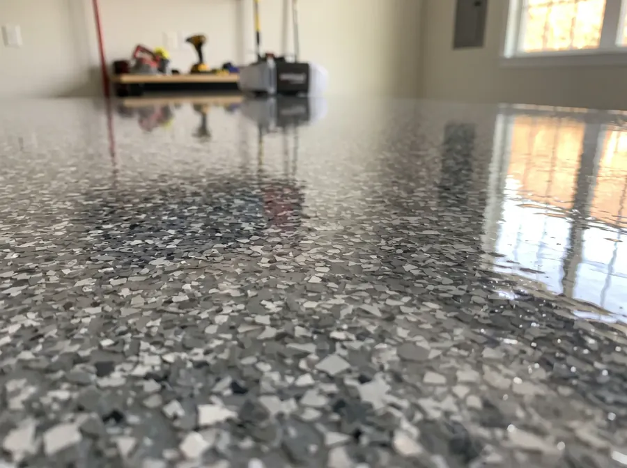 Decorative chip epoxy floor finish in Nashville home
