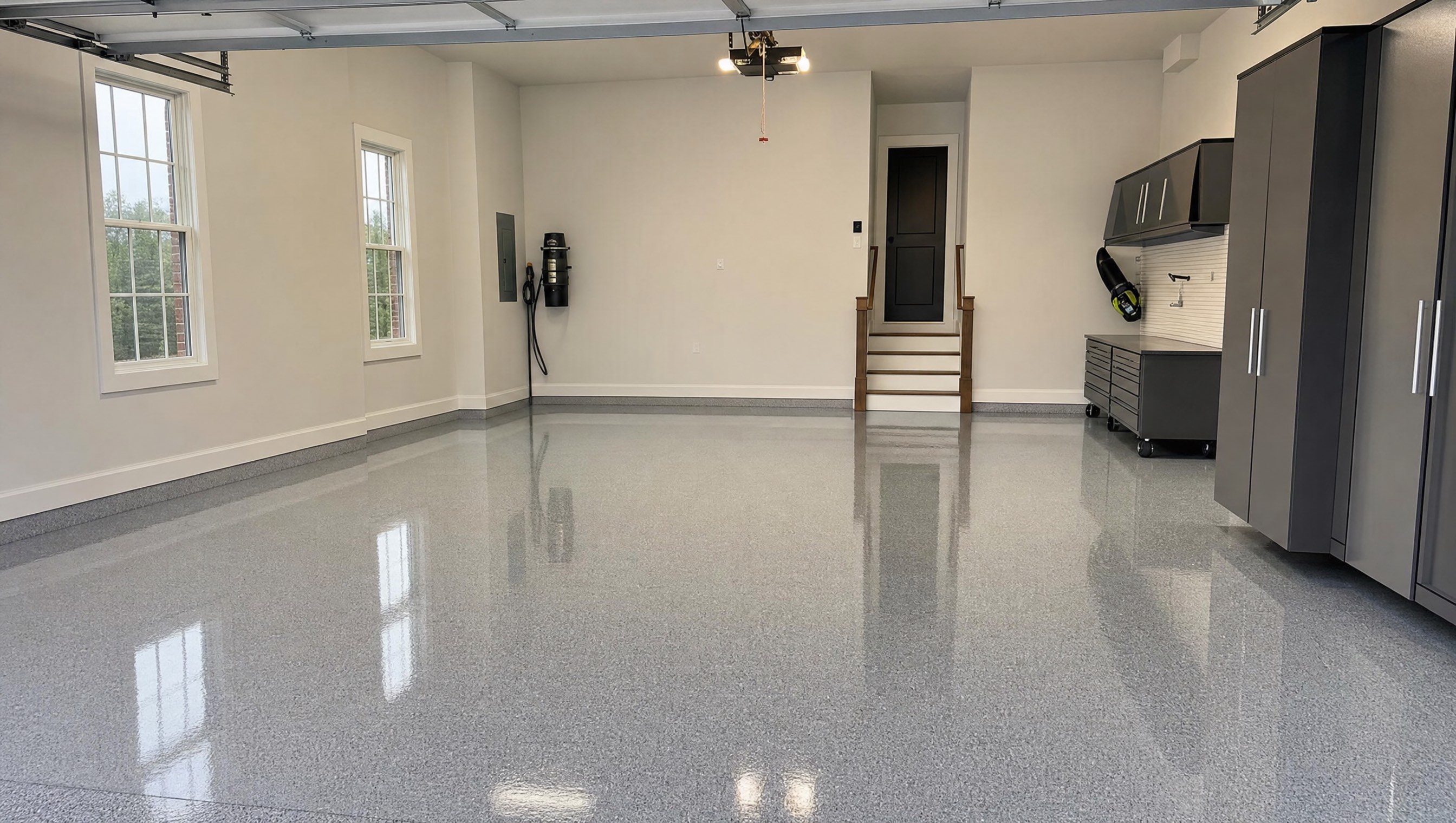 Multi-level parking garage with epoxy deck coating and yellow traffic paint lane markings in Nashville